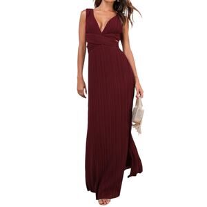 Lulus Burgundy Plisse Cutout Sleeveless Long Maxi Dress Size Medium BNWT